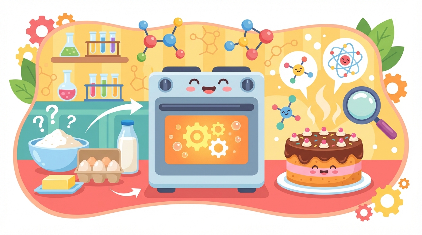 A split illustration showing three examples of chemical changes: a campfire burning wood, a rusty bicycle chain, and a science beaker bubbling over with foam.