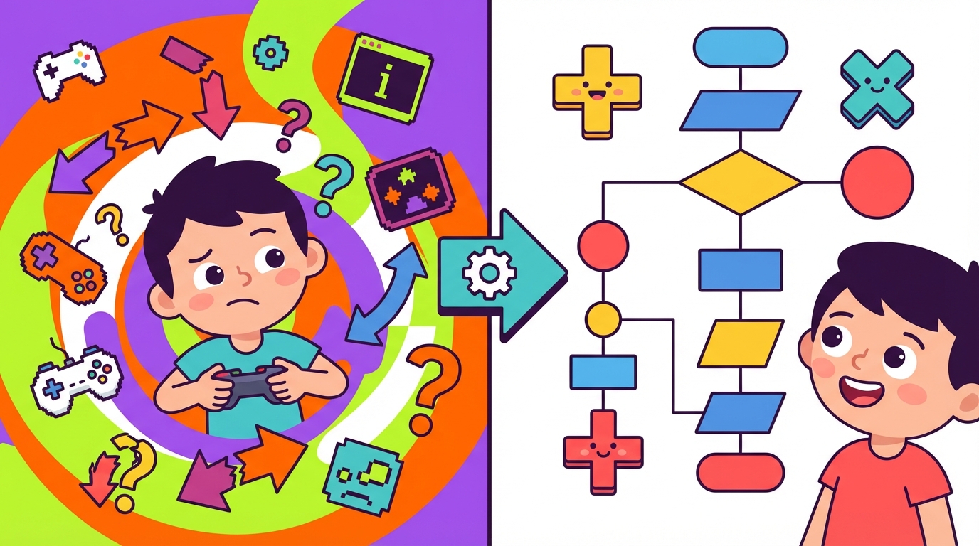 An illustration showing three colorful math scenarios: 1. Two apples plus three oranges equals three oranges plus two apples (Commutative). 2. Numbers holding hands in different groups (Associative). 3. A character handing out stars to numbers inside a bracket (Distributive).