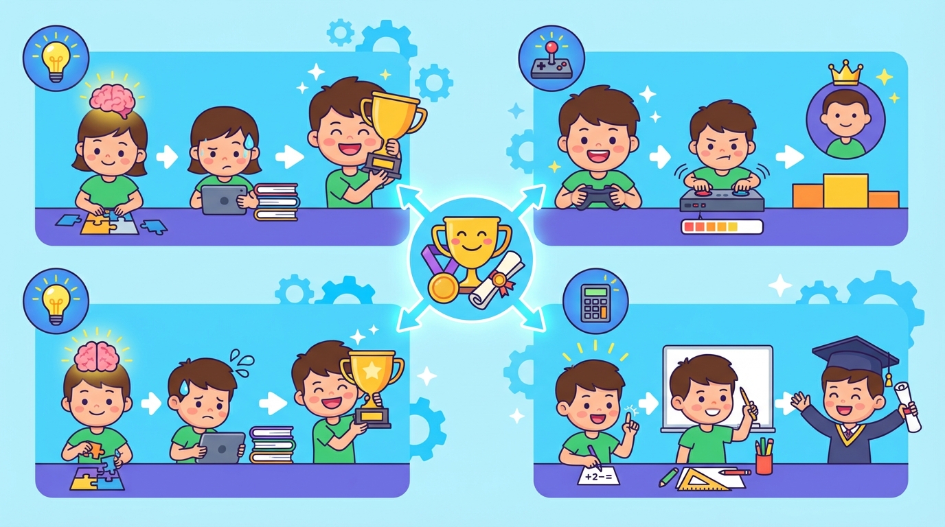 A split illustration showing a seed representing talent on the left, and a student watering a growing plant representing effort on the right.