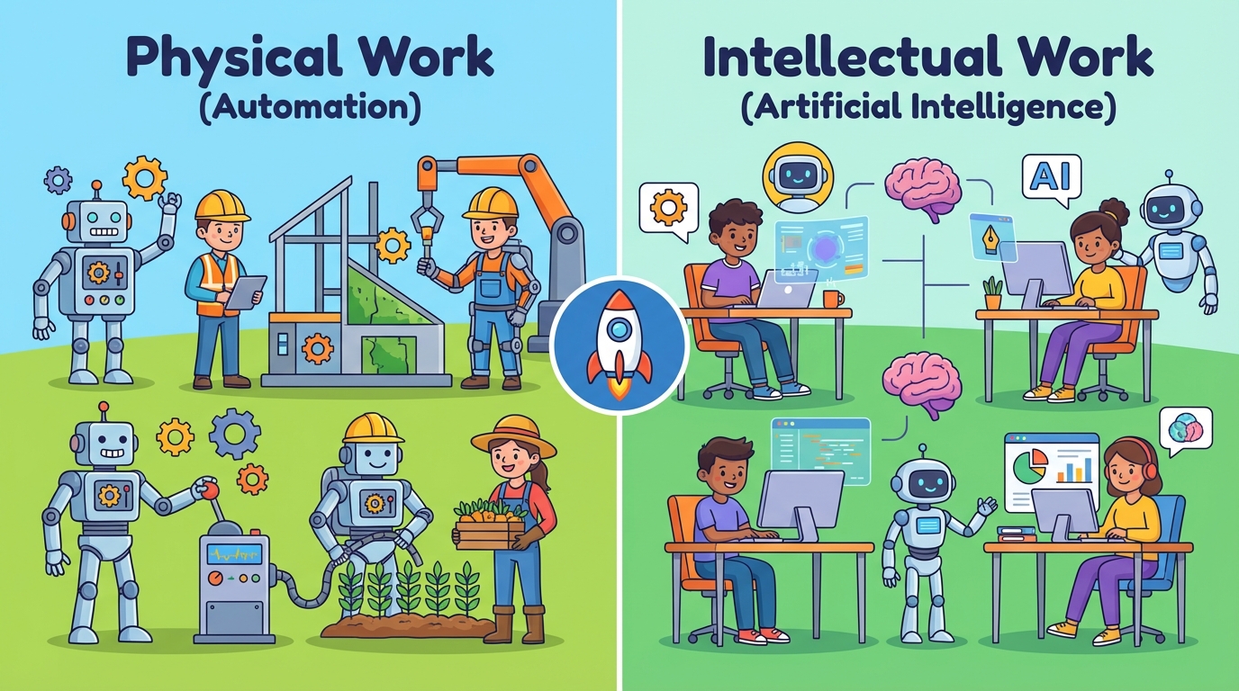 A futuristic illustration showing a human engineer and a friendly robot working together on a digital tablet blueprint, symbolizing collaboration.