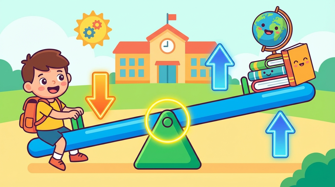 A diagram of a lever showing a rigid bar resting on a triangular pivot point. Arrows indicate the Effort pushing down on one side and the Load being lifted on the other.