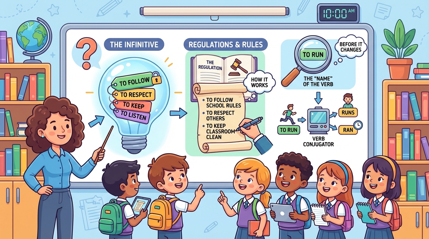 A colorful classroom poster showing three puzzle pieces labeled -AR, -ER, and -IR connecting to form a book of rules.